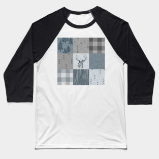 Deer Patchwork - Rustic Blue And grey Baseball T-Shirt